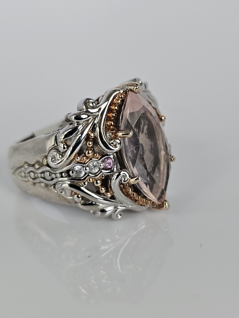 Retired Morganite & Pink Sapphire Ring Palladium Sterling Silver 18K Size 7! - Picture 7 of 9